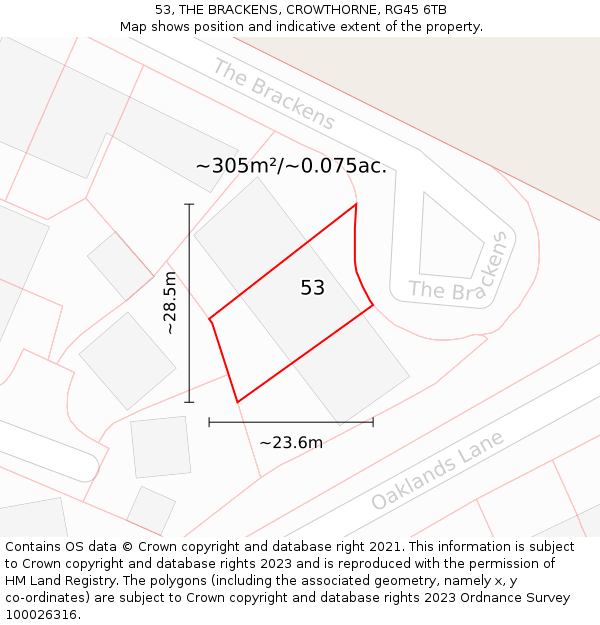 53, THE BRACKENS, CROWTHORNE, RG45 6TB: Plot and title map