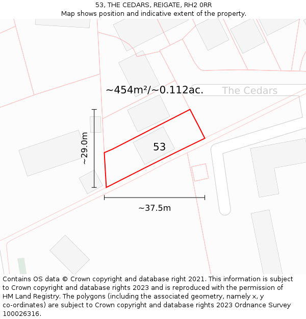 53, THE CEDARS, REIGATE, RH2 0RR: Plot and title map