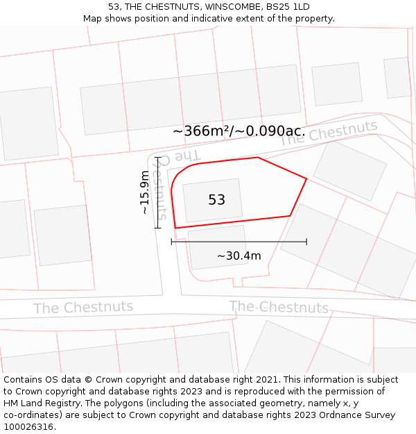 53, THE CHESTNUTS, WINSCOMBE, BS25 1LD: Plot and title map