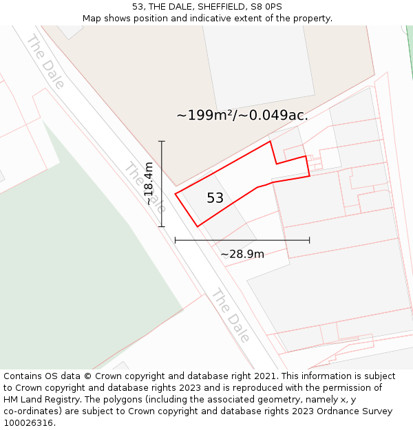 53, THE DALE, SHEFFIELD, S8 0PS: Plot and title map