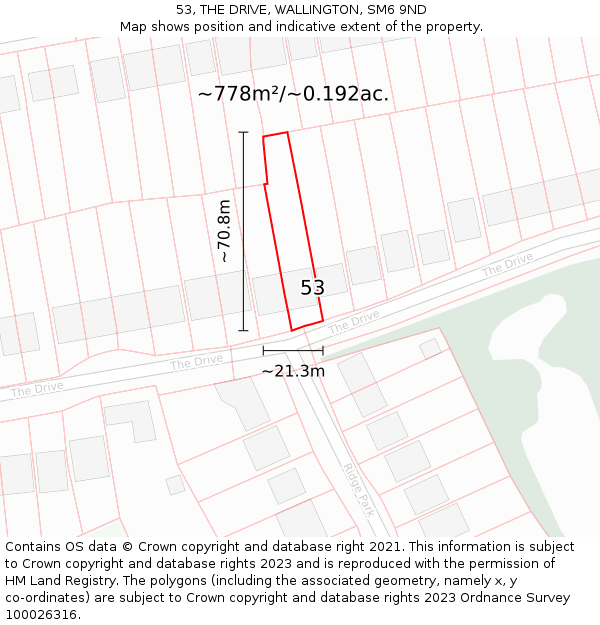 53, THE DRIVE, WALLINGTON, SM6 9ND: Plot and title map