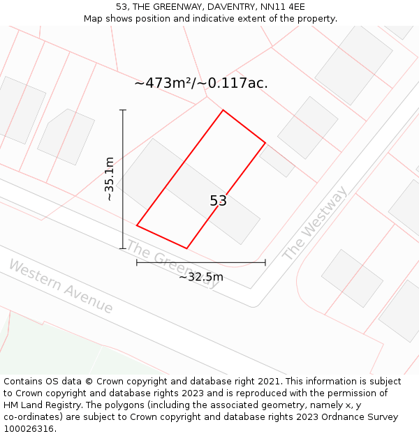 53, THE GREENWAY, DAVENTRY, NN11 4EE: Plot and title map