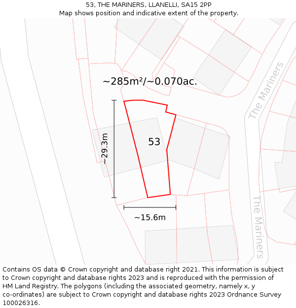 53, THE MARINERS, LLANELLI, SA15 2PP: Plot and title map
