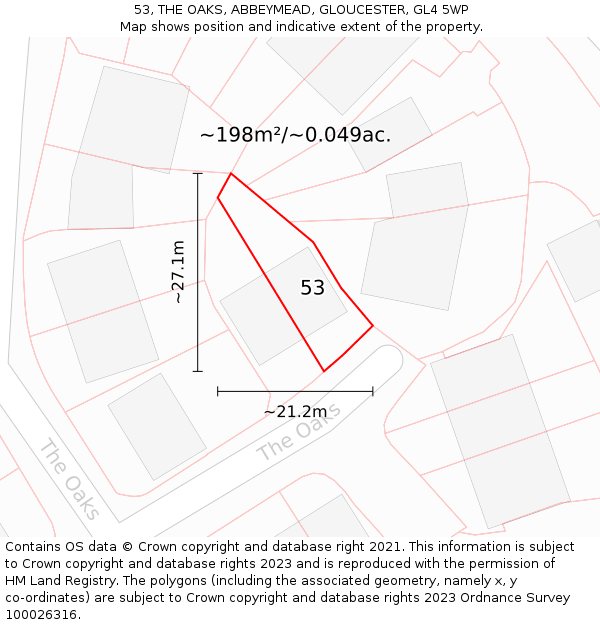 53, THE OAKS, ABBEYMEAD, GLOUCESTER, GL4 5WP: Plot and title map