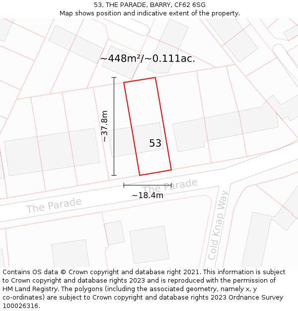 53, THE PARADE, BARRY, CF62 6SG: Plot and title map