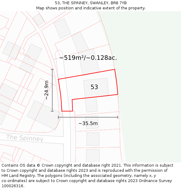 53, THE SPINNEY, SWANLEY, BR8 7YB: Plot and title map