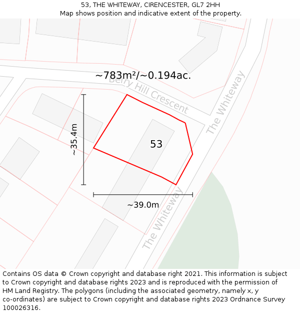 53, THE WHITEWAY, CIRENCESTER, GL7 2HH: Plot and title map