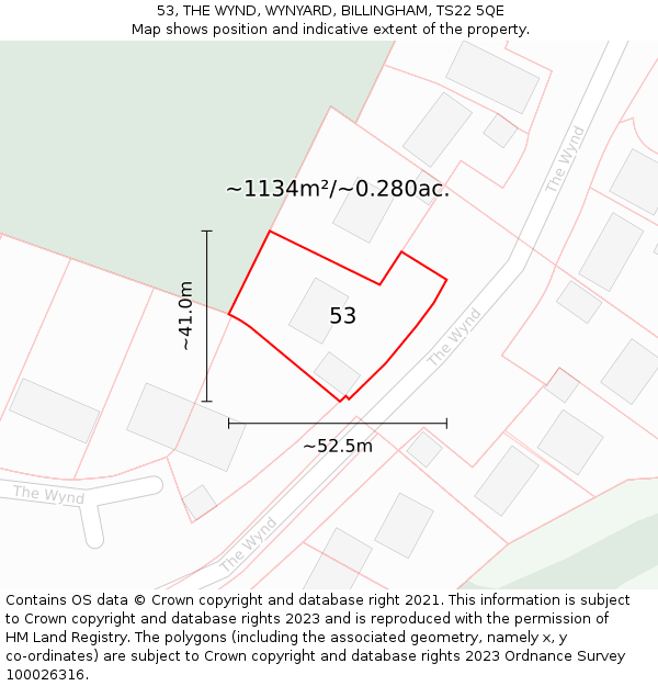 53, THE WYND, WYNYARD, BILLINGHAM, TS22 5QE: Plot and title map