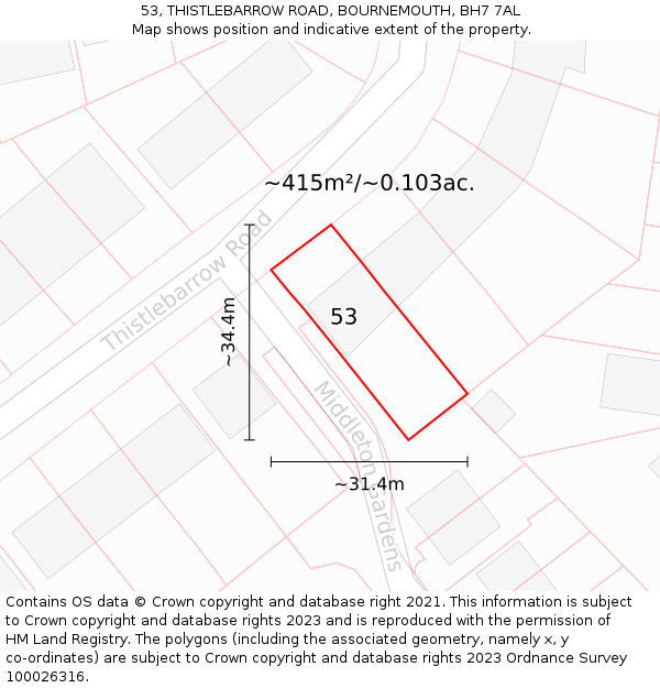 53, THISTLEBARROW ROAD, BOURNEMOUTH, BH7 7AL: Plot and title map