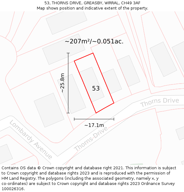 53, THORNS DRIVE, GREASBY, WIRRAL, CH49 3AF: Plot and title map