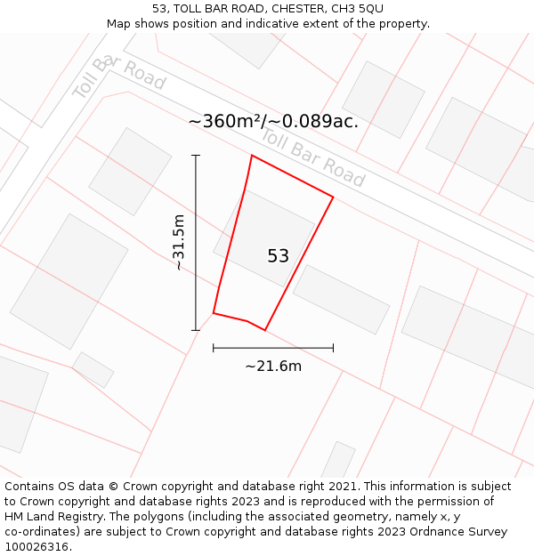 53, TOLL BAR ROAD, CHESTER, CH3 5QU: Plot and title map