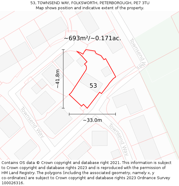 53, TOWNSEND WAY, FOLKSWORTH, PETERBOROUGH, PE7 3TU: Plot and title map