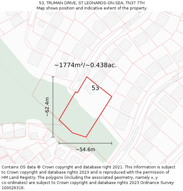 53, TRUMAN DRIVE, ST LEONARDS-ON-SEA, TN37 7TH: Plot and title map