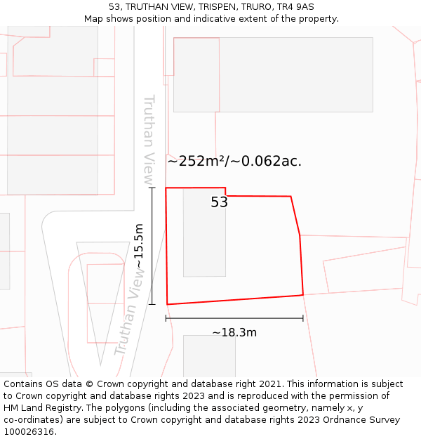 53, TRUTHAN VIEW, TRISPEN, TRURO, TR4 9AS: Plot and title map