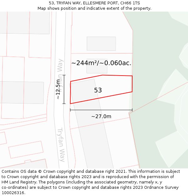 53, TRYFAN WAY, ELLESMERE PORT, CH66 1TS: Plot and title map
