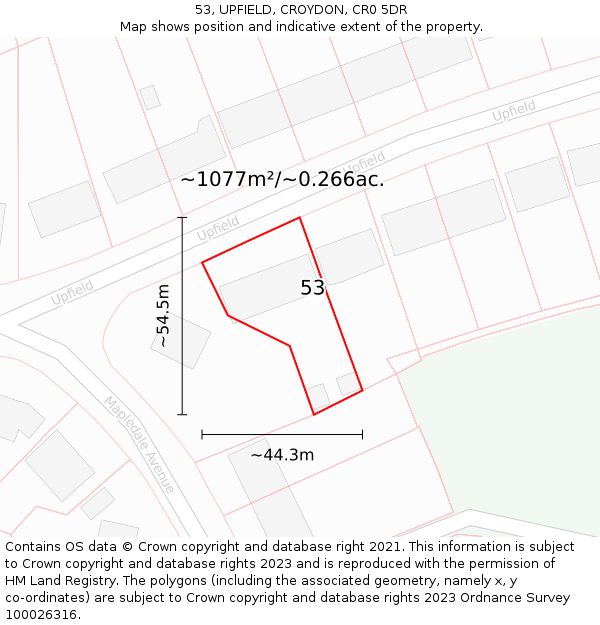 53, UPFIELD, CROYDON, CR0 5DR: Plot and title map