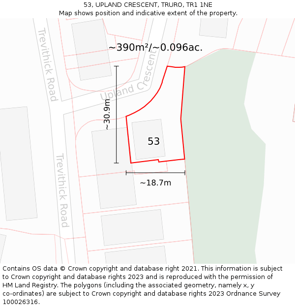 53, UPLAND CRESCENT, TRURO, TR1 1NE: Plot and title map