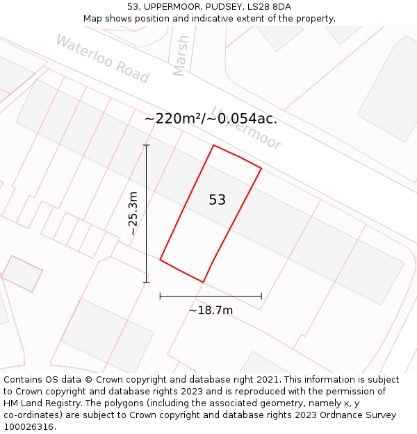 53, UPPERMOOR, PUDSEY, LS28 8DA: Plot and title map
