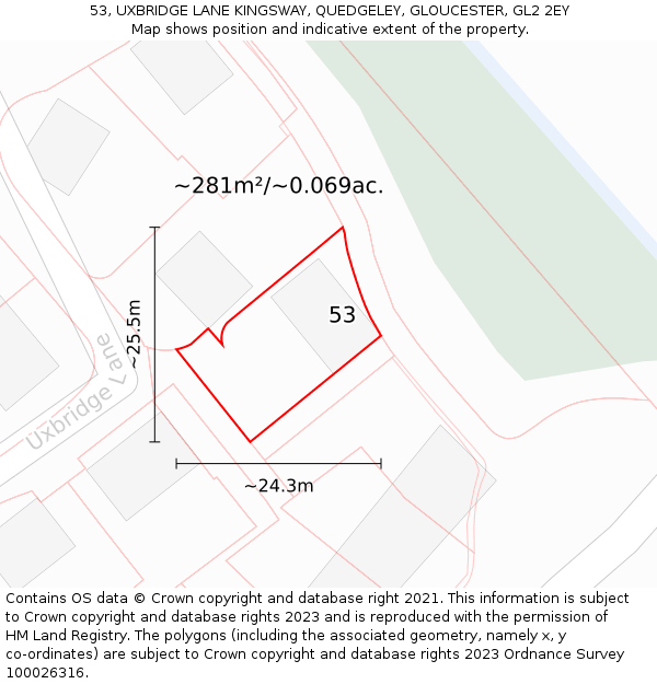53, UXBRIDGE LANE KINGSWAY, QUEDGELEY, GLOUCESTER, GL2 2EY: Plot and title map