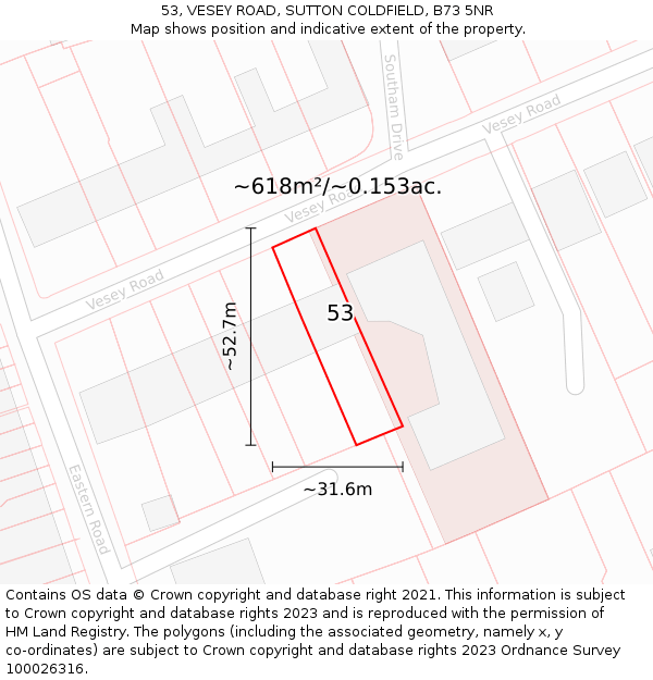 53, VESEY ROAD, SUTTON COLDFIELD, B73 5NR: Plot and title map