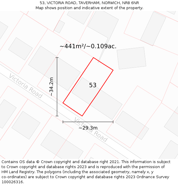 53, VICTORIA ROAD, TAVERHAM, NORWICH, NR8 6NR: Plot and title map