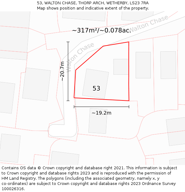 53, WALTON CHASE, THORP ARCH, WETHERBY, LS23 7RA: Plot and title map