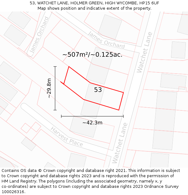 53, WATCHET LANE, HOLMER GREEN, HIGH WYCOMBE, HP15 6UF: Plot and title map