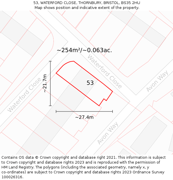 53, WATERFORD CLOSE, THORNBURY, BRISTOL, BS35 2HU: Plot and title map
