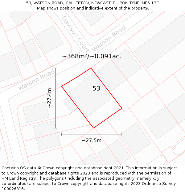 53, WATSON ROAD, CALLERTON, NEWCASTLE UPON TYNE, NE5 1BG: Plot and title map