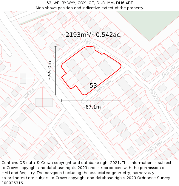 53, WELBY WAY, COXHOE, DURHAM, DH6 4BT: Plot and title map