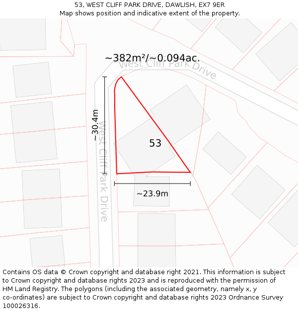 53, WEST CLIFF PARK DRIVE, DAWLISH, EX7 9ER: Plot and title map