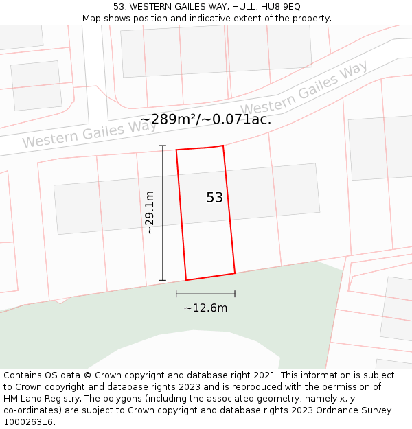 53, WESTERN GAILES WAY, HULL, HU8 9EQ: Plot and title map