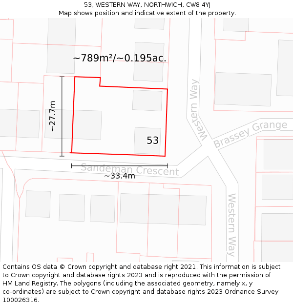53, WESTERN WAY, NORTHWICH, CW8 4YJ: Plot and title map