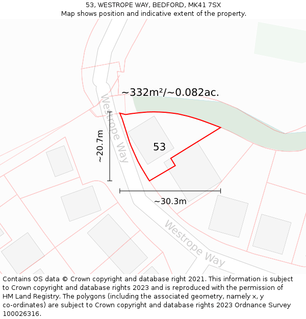 53, WESTROPE WAY, BEDFORD, MK41 7SX: Plot and title map
