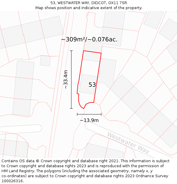 53, WESTWATER WAY, DIDCOT, OX11 7SR: Plot and title map