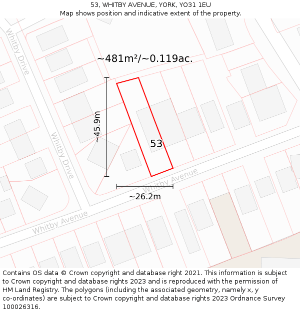 53, WHITBY AVENUE, YORK, YO31 1EU: Plot and title map