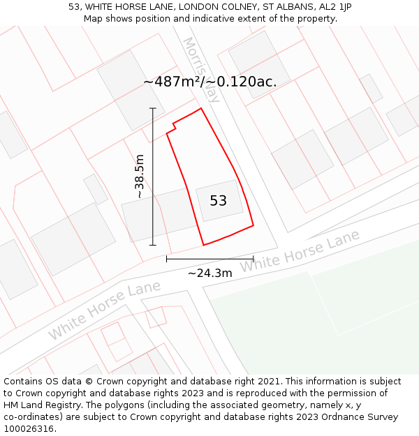 53, WHITE HORSE LANE, LONDON COLNEY, ST ALBANS, AL2 1JP: Plot and title map