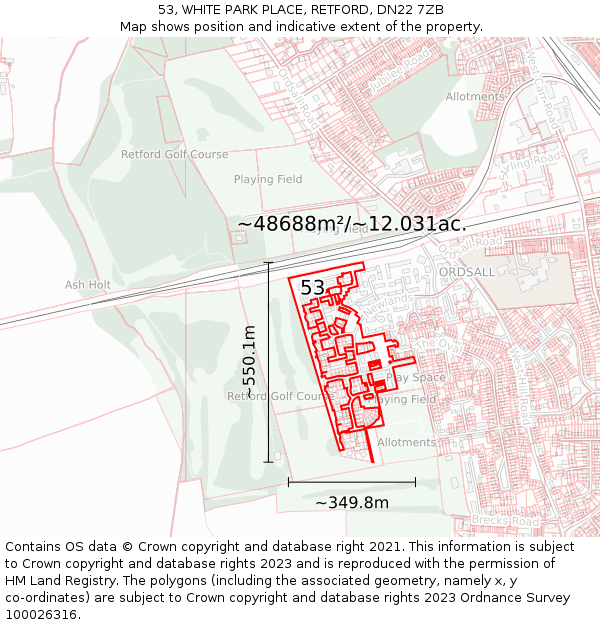 53, WHITE PARK PLACE, RETFORD, DN22 7ZB: Plot and title map