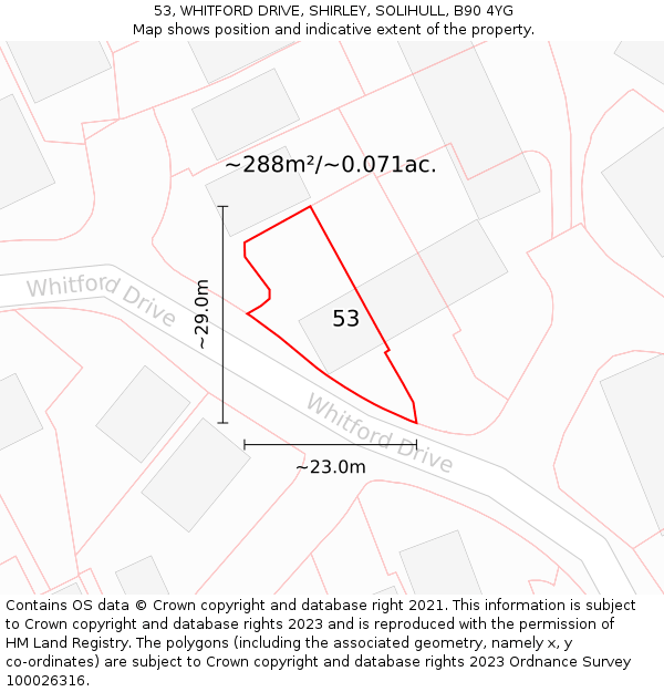53, WHITFORD DRIVE, SHIRLEY, SOLIHULL, B90 4YG: Plot and title map