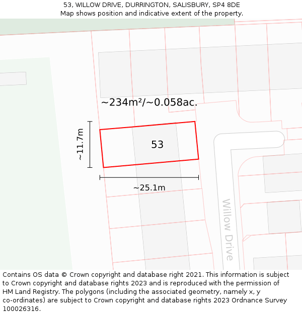 53, WILLOW DRIVE, DURRINGTON, SALISBURY, SP4 8DE: Plot and title map