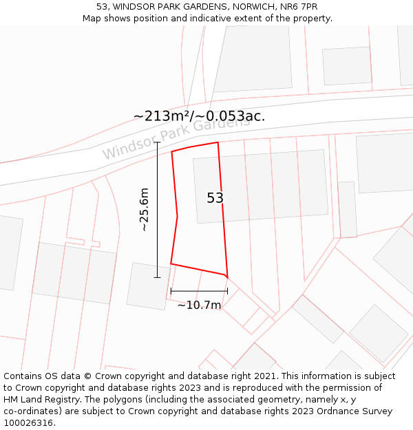 53, WINDSOR PARK GARDENS, NORWICH, NR6 7PR: Plot and title map