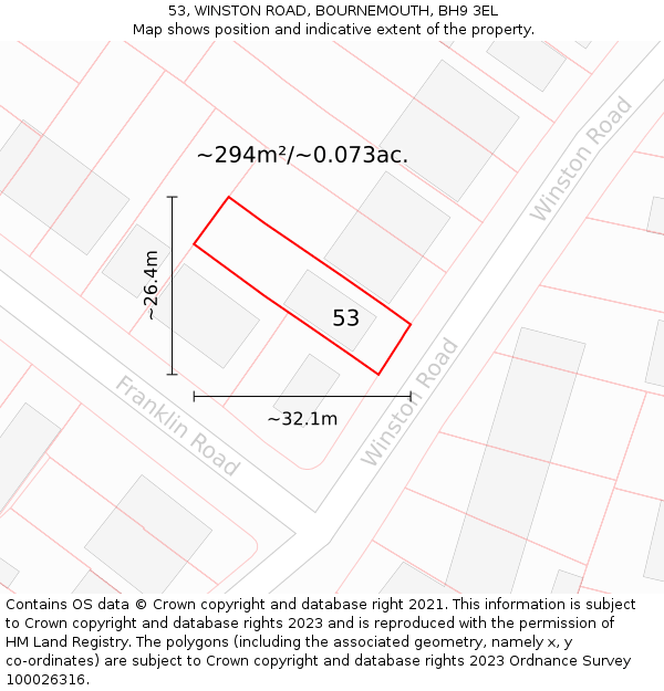 53, WINSTON ROAD, BOURNEMOUTH, BH9 3EL: Plot and title map