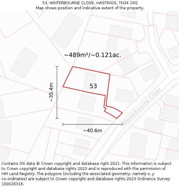 53, WINTERBOURNE CLOSE, HASTINGS, TN34 1XQ: Plot and title map