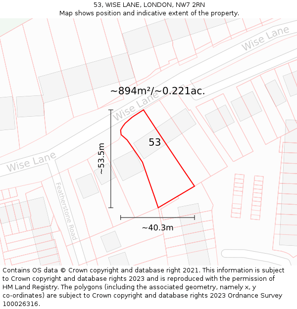 53, WISE LANE, LONDON, NW7 2RN: Plot and title map