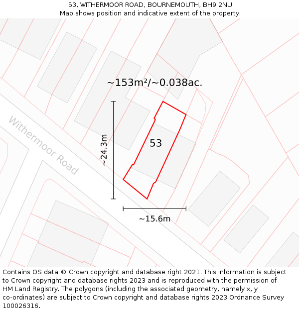 53, WITHERMOOR ROAD, BOURNEMOUTH, BH9 2NU: Plot and title map