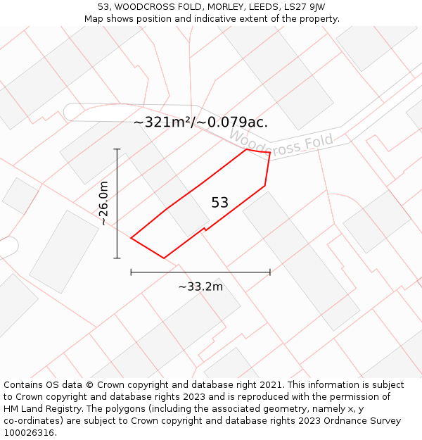 53, WOODCROSS FOLD, MORLEY, LEEDS, LS27 9JW: Plot and title map