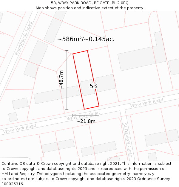 53, WRAY PARK ROAD, REIGATE, RH2 0EQ: Plot and title map