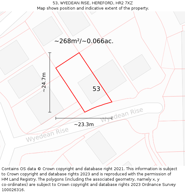 53, WYEDEAN RISE, HEREFORD, HR2 7XZ: Plot and title map