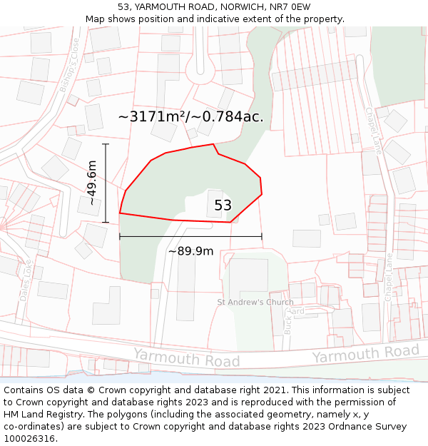 53, YARMOUTH ROAD, NORWICH, NR7 0EW: Plot and title map