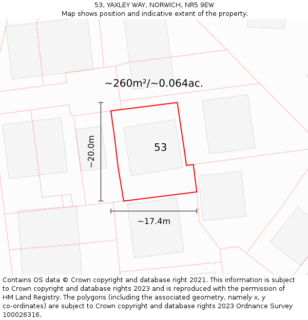 53, YAXLEY WAY, NORWICH, NR5 9EW: Plot and title map